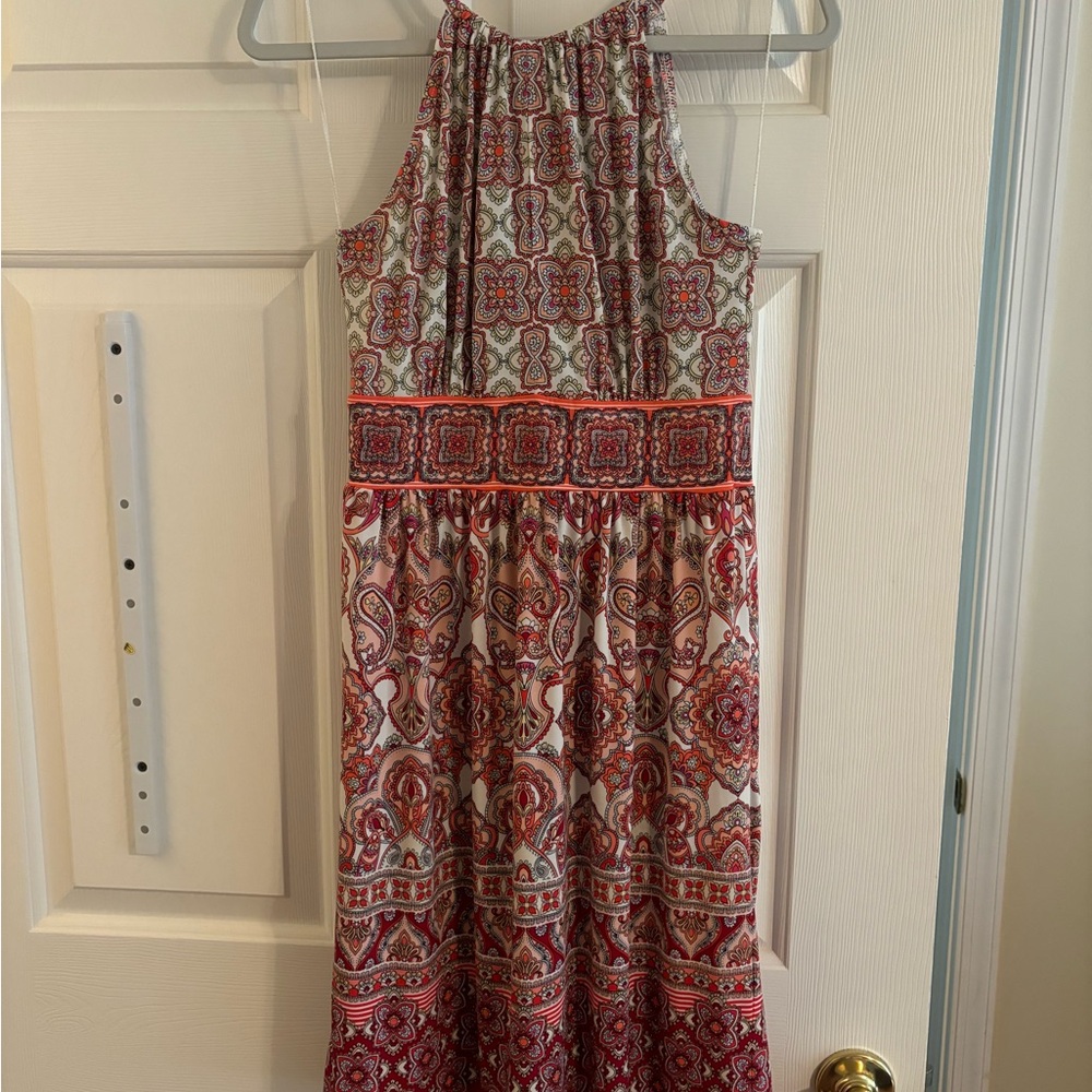 London Times Red and White Patterned Midi Dress